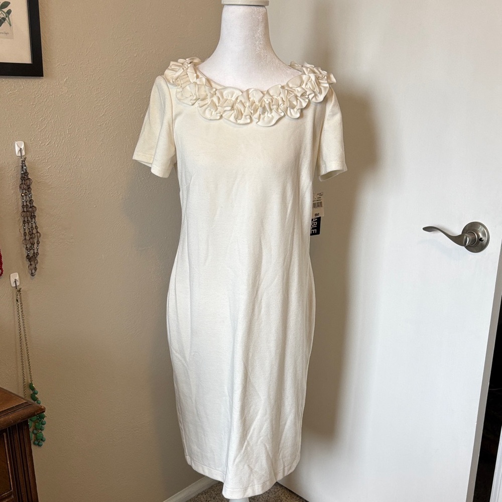 Clear out!!! Cream Knit Dress with Floral Neckline